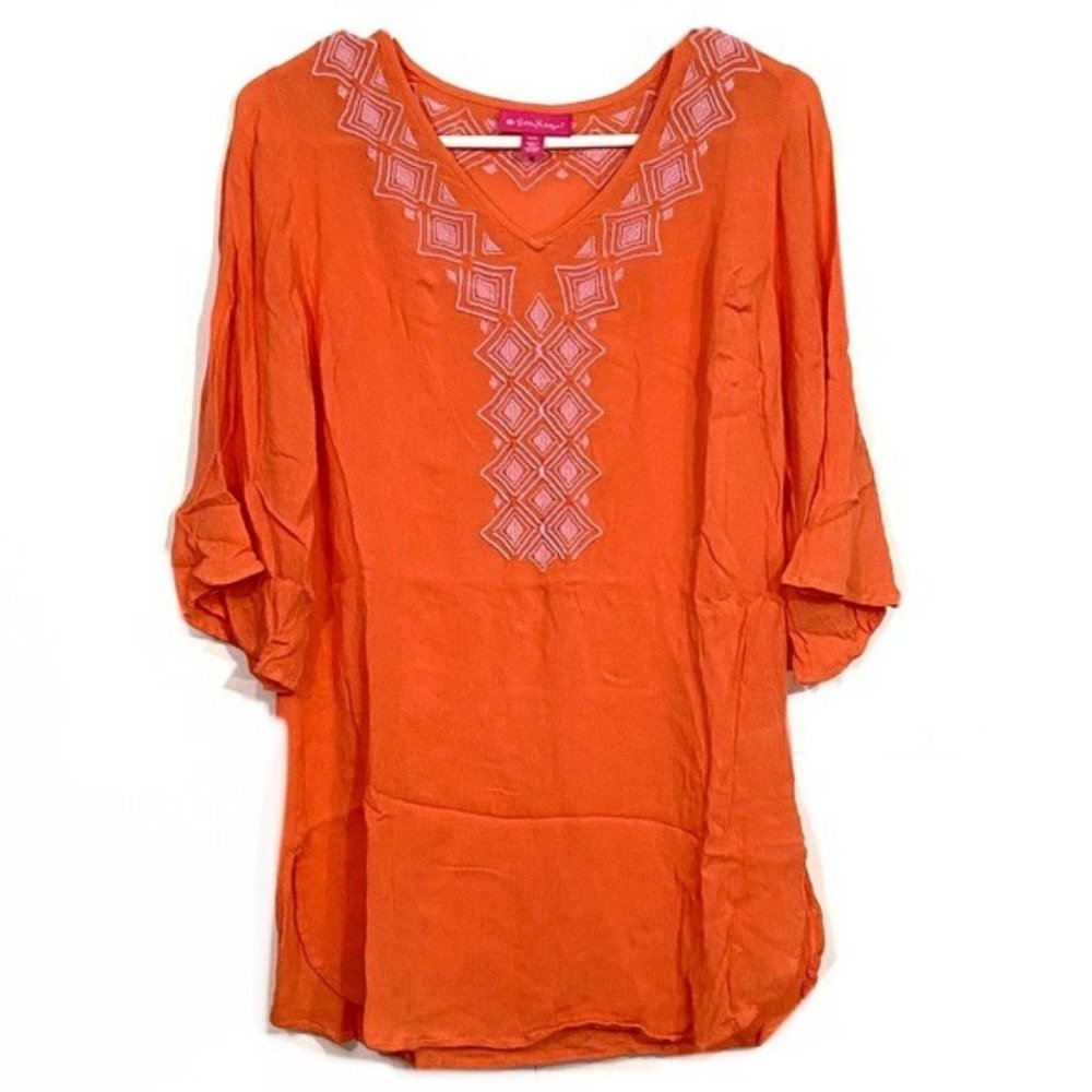 Lilly Pulitzer Orange Embroidered Flowy Blouse